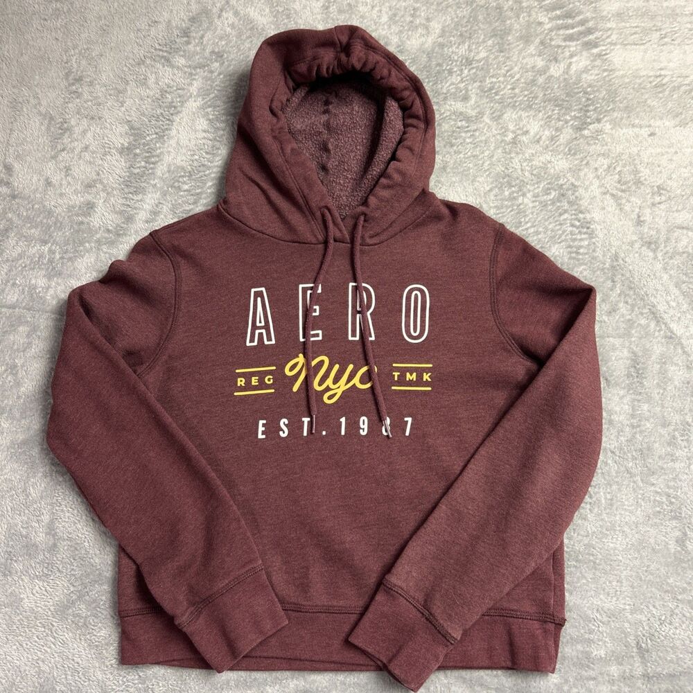 Aeropostale Womens Hoodie Sweatshirt Cropped Sz. S Maroon/Burgundy